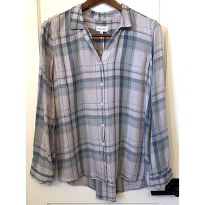 NWT Tread & Supply Oversized Plaid Button Up Shirt Women S Gray Blue Green Boho